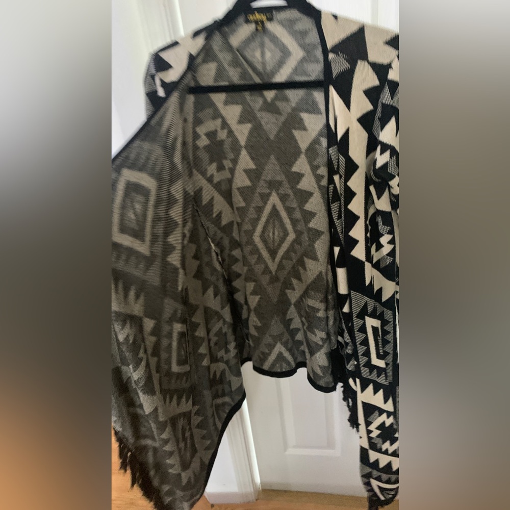Black boho aztec Audrey 3+1 designer sweater cardigan long fringe MOM1 cream - Picture 3 of 8